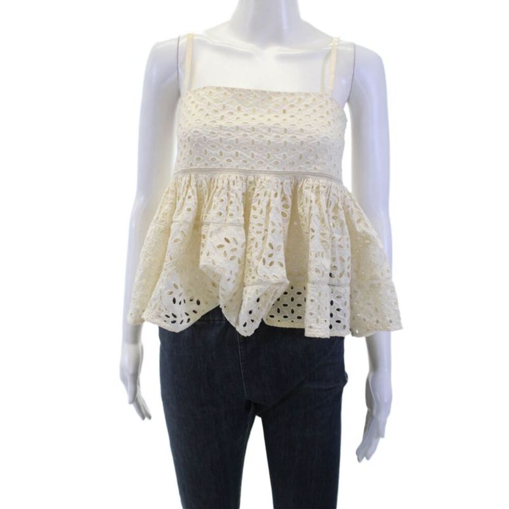 Rhode Women Beige Cropped Camisole Square Neck 100% Cotton Bohemian Size XS